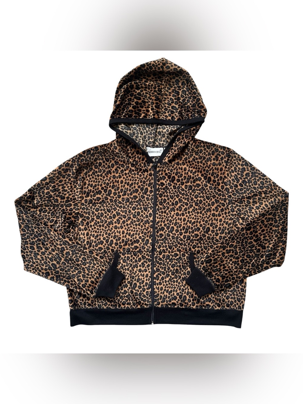 Y2K Fashion Bug Leopard Print Velour Zip Up McBling Sweatshirt Size Medium